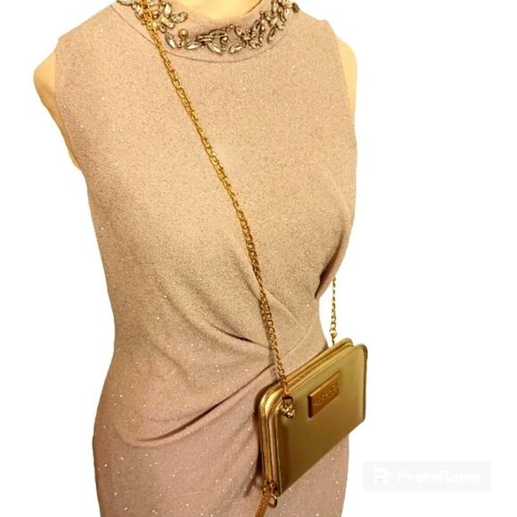 Versace Parfums Wallet GOLD On A Chain Gold Metallic Organize Wedding Prom Glam - Picture 2 of 12